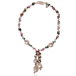 White Baroque & Multicoloured Tourmaline 'Happy' Cascade Necklace