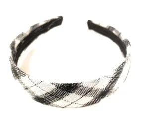 white black plaid headband 1 1/8 inches wide tartan fabric covered hair band plaid headband