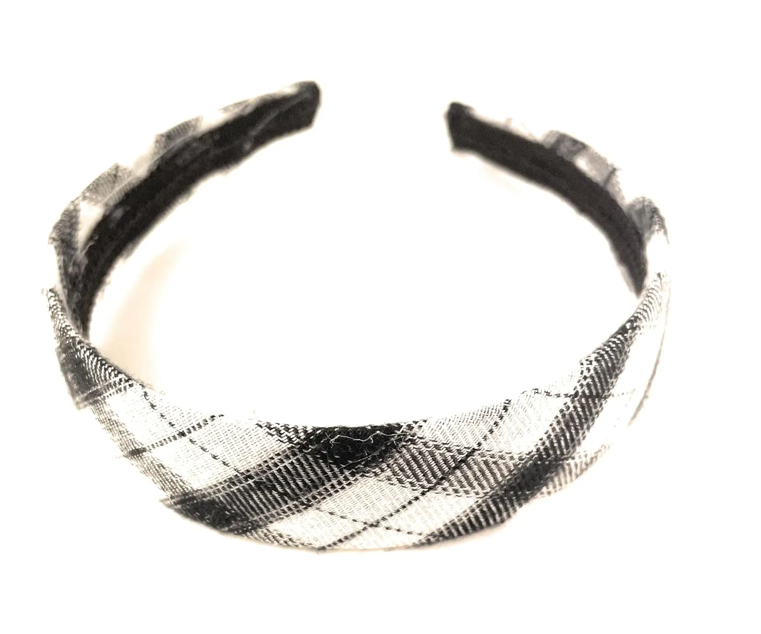white black plaid headband 1 1/8 inches wide tartan fabric covered hair band plaid headband