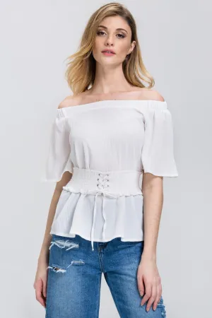 White Crepe Off-The-Shoulder Corset Top