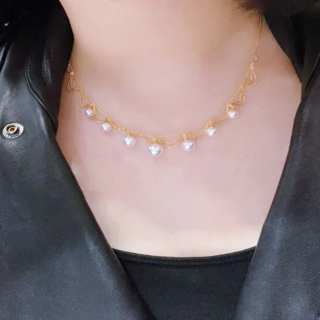 White Freshwater Pearl 18k Yellow Gold Necklace