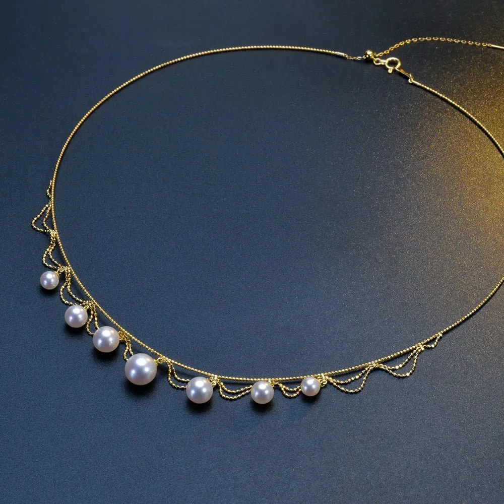 White Freshwater Pearl 18k Yellow Gold Necklace