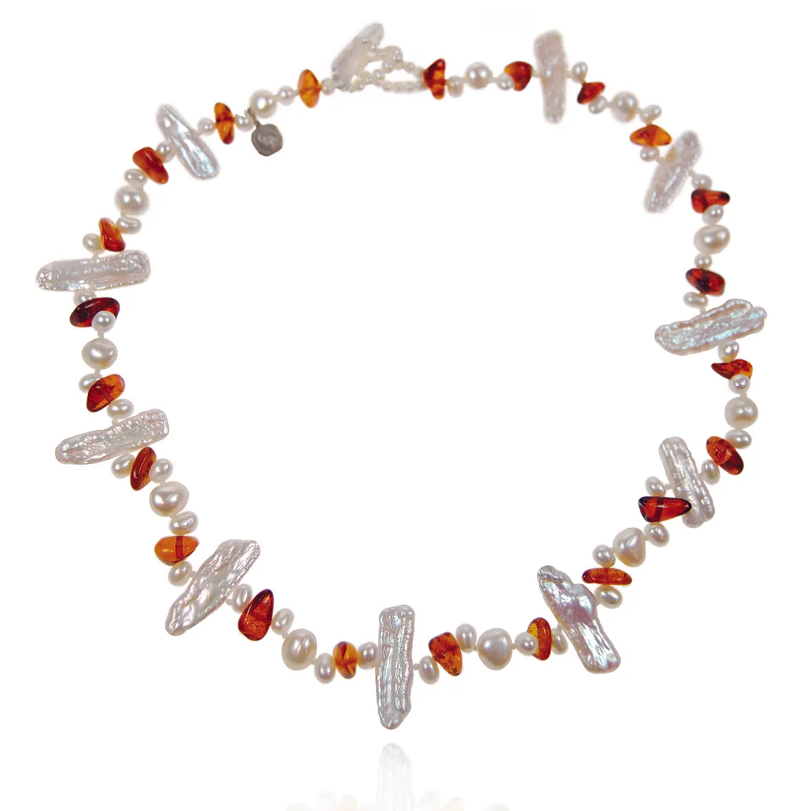 White Freshwater Pearl & Amber Asymmetric Necklace