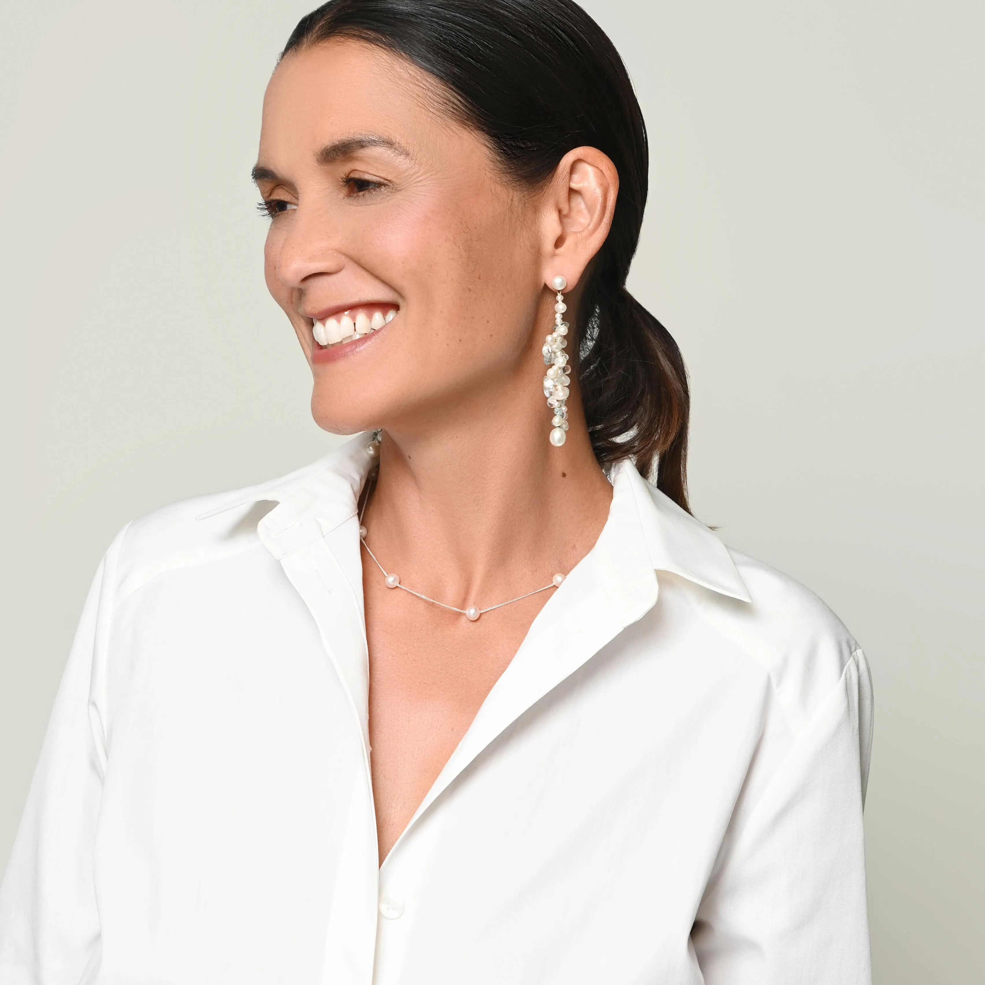 White Freshwater Pearl & Chain Necklace