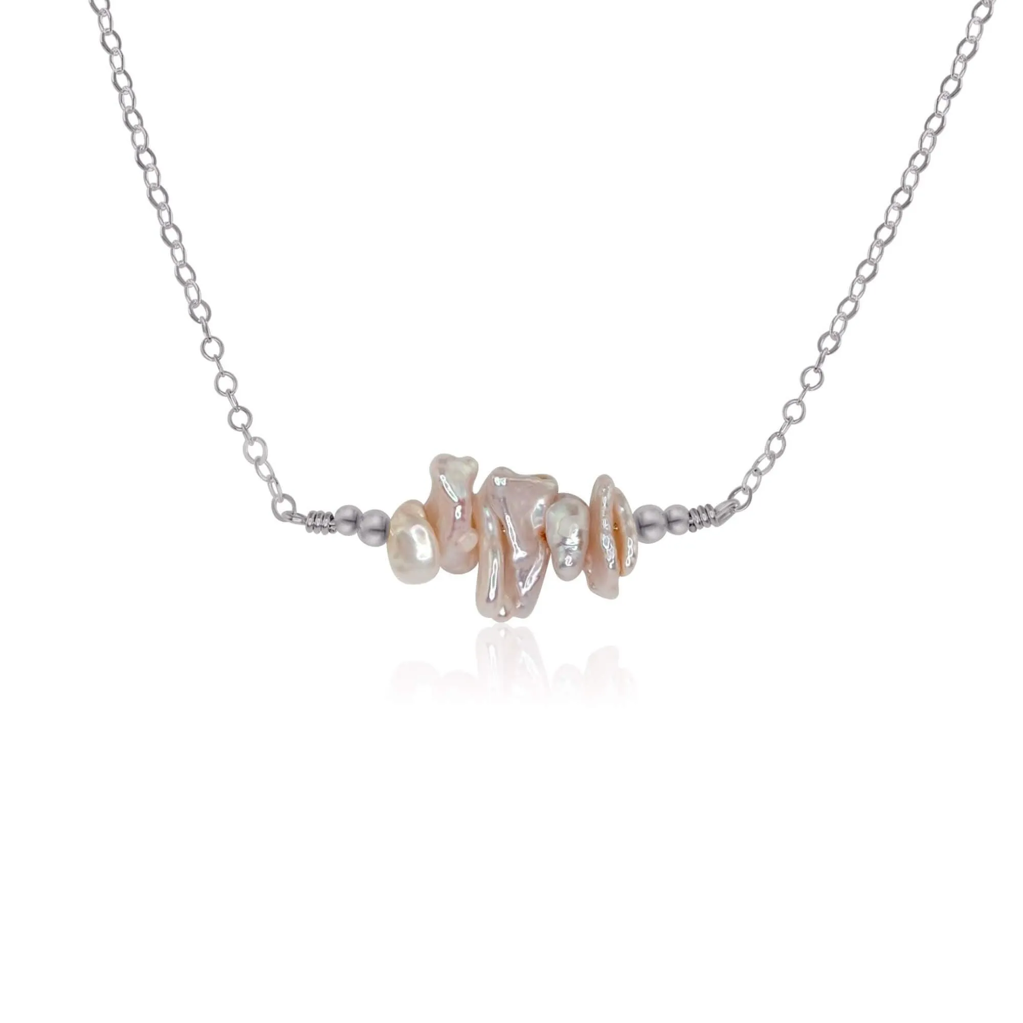 White Freshwater Pearl Chip Bead Bar Necklace