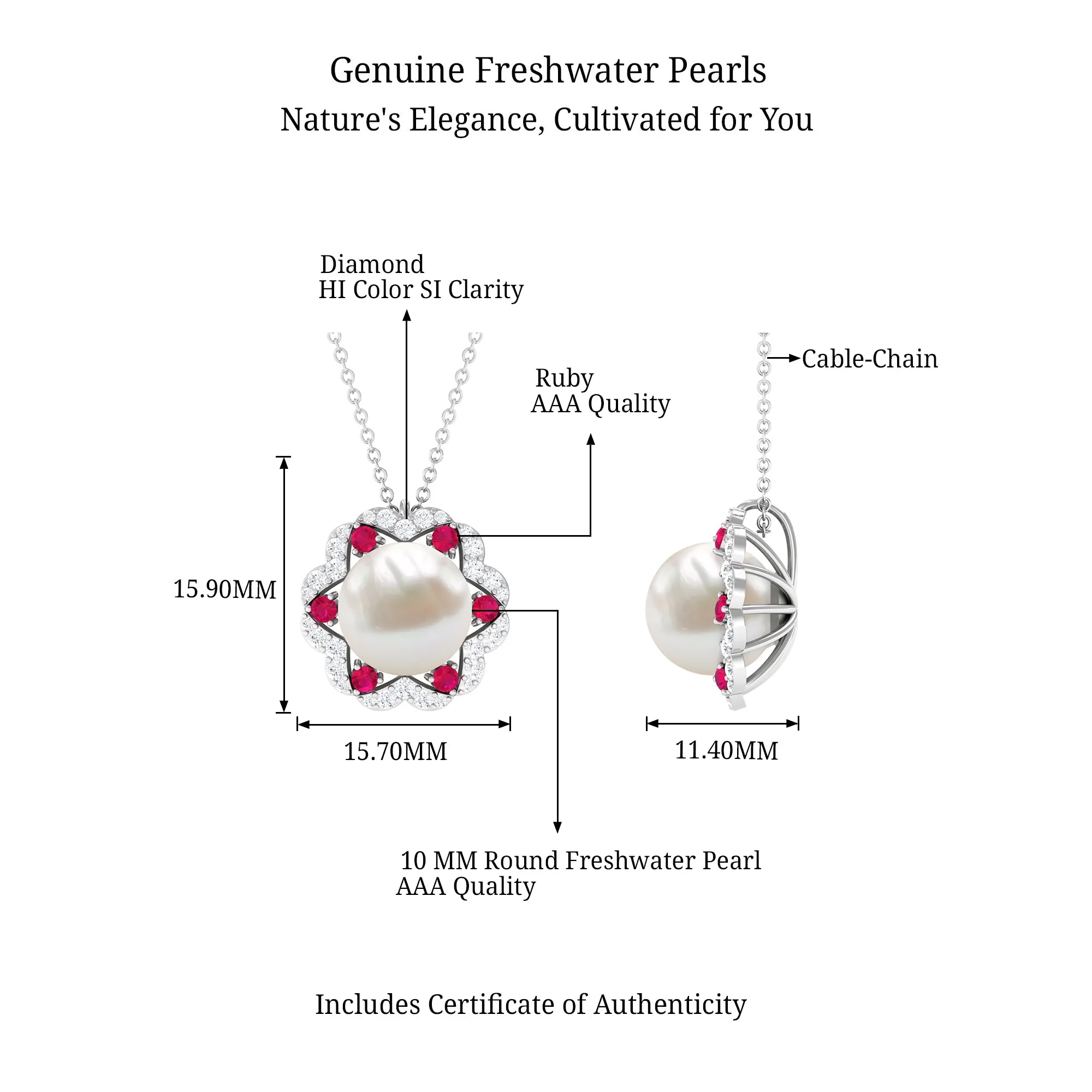 White Freshwater Pearl Statement Pendant with Ruby and Diamond