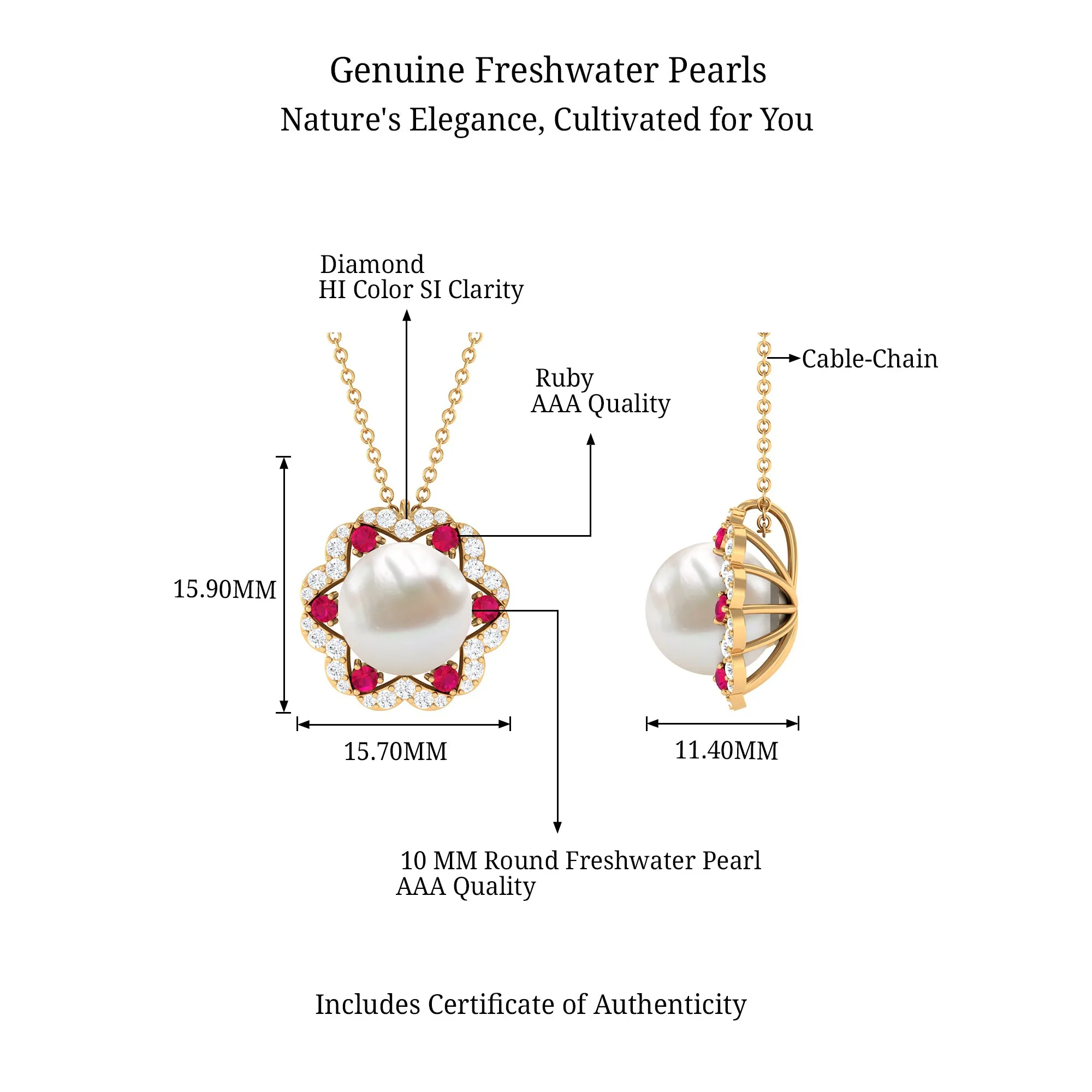 White Freshwater Pearl Statement Pendant with Ruby and Diamond