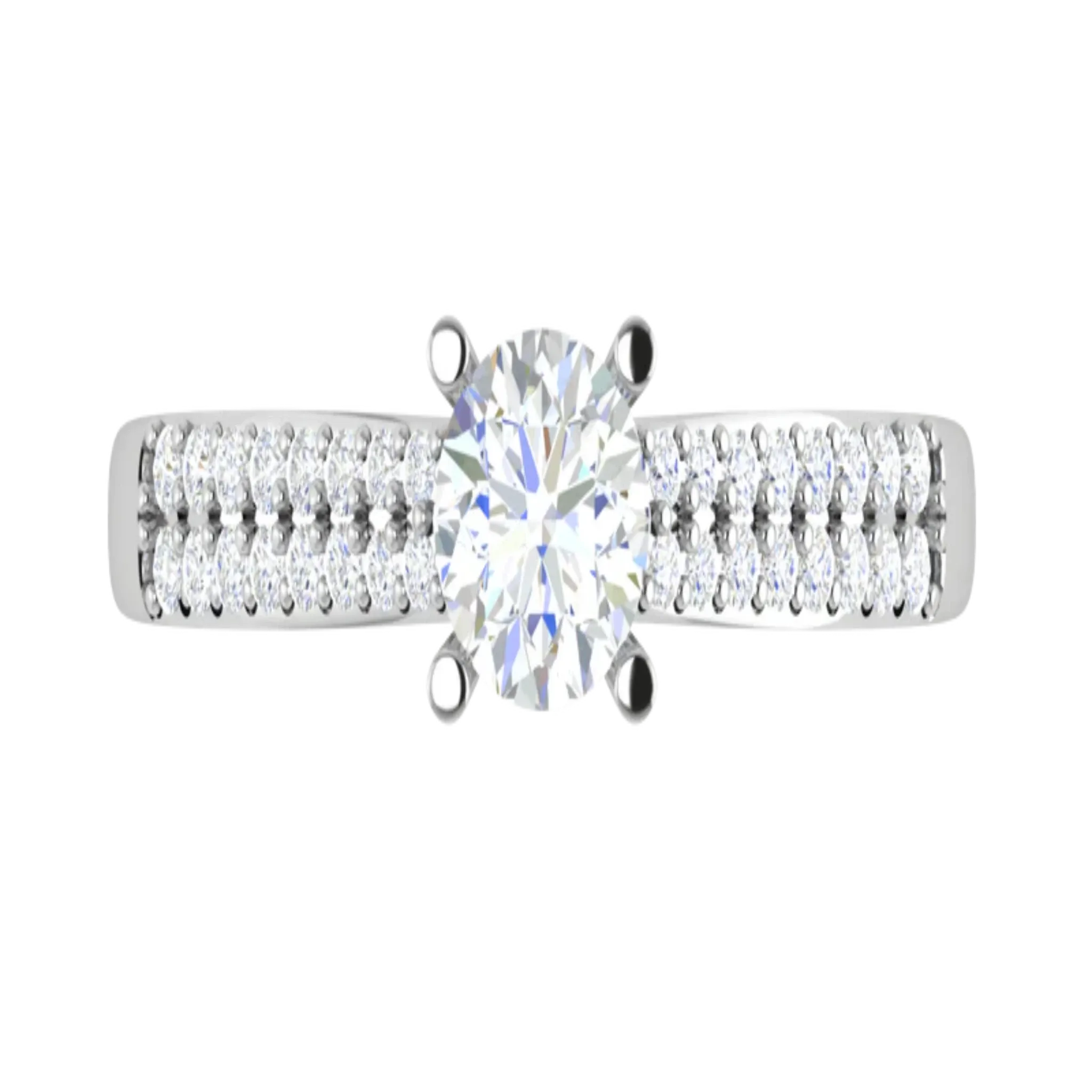 White Gold Adjustable Silver Thin Pave Solitaire Diamond Ring For Woman