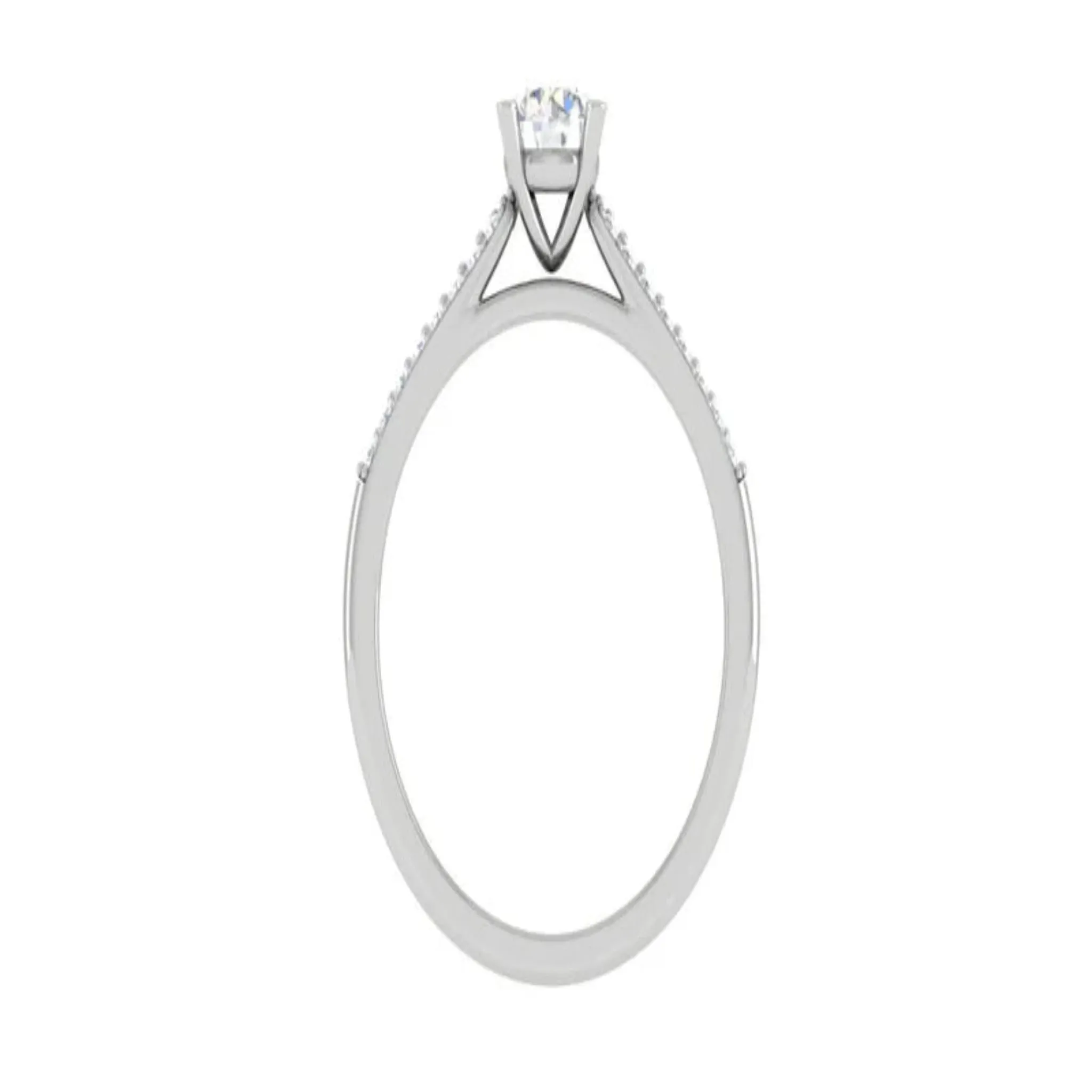 White Gold Adjustable Silver Thin Pave Solitaire Diamond Ring For Woman