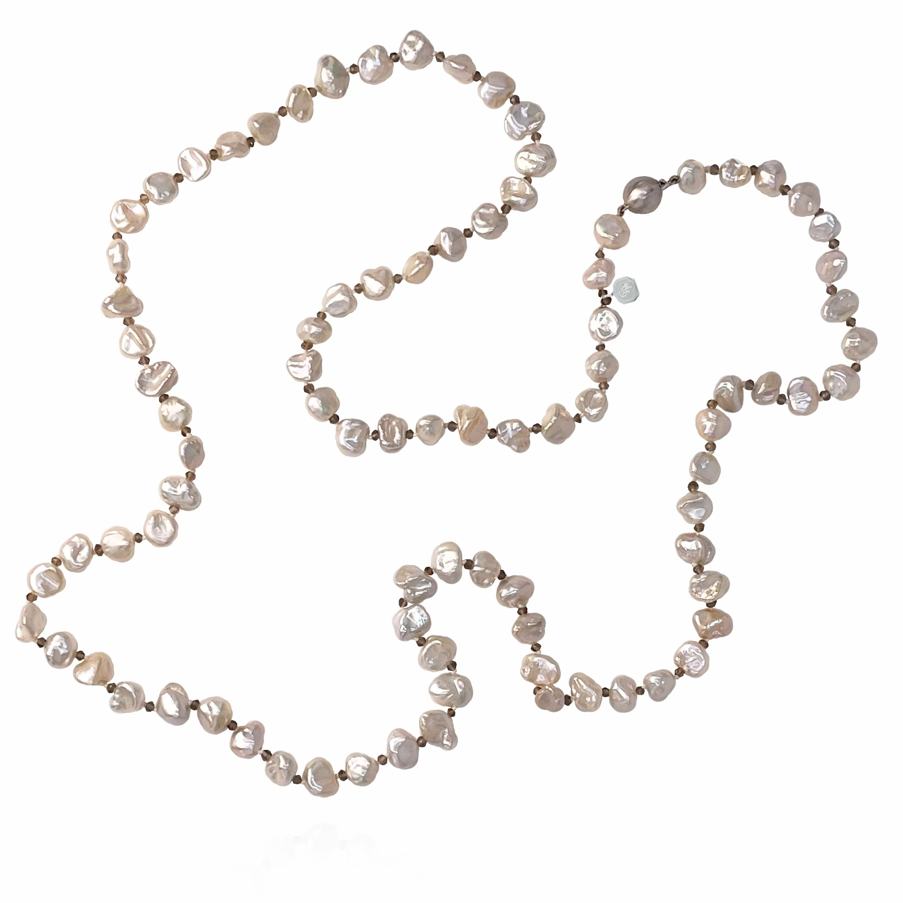 White Keshi Pearl & Smokey Quartz 'The Twist' Long Necklace
