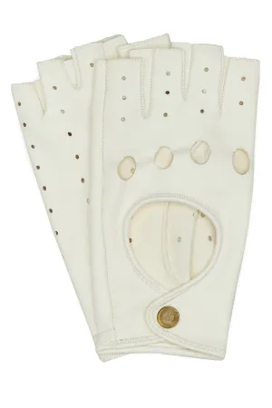 White leather fingerless gloves