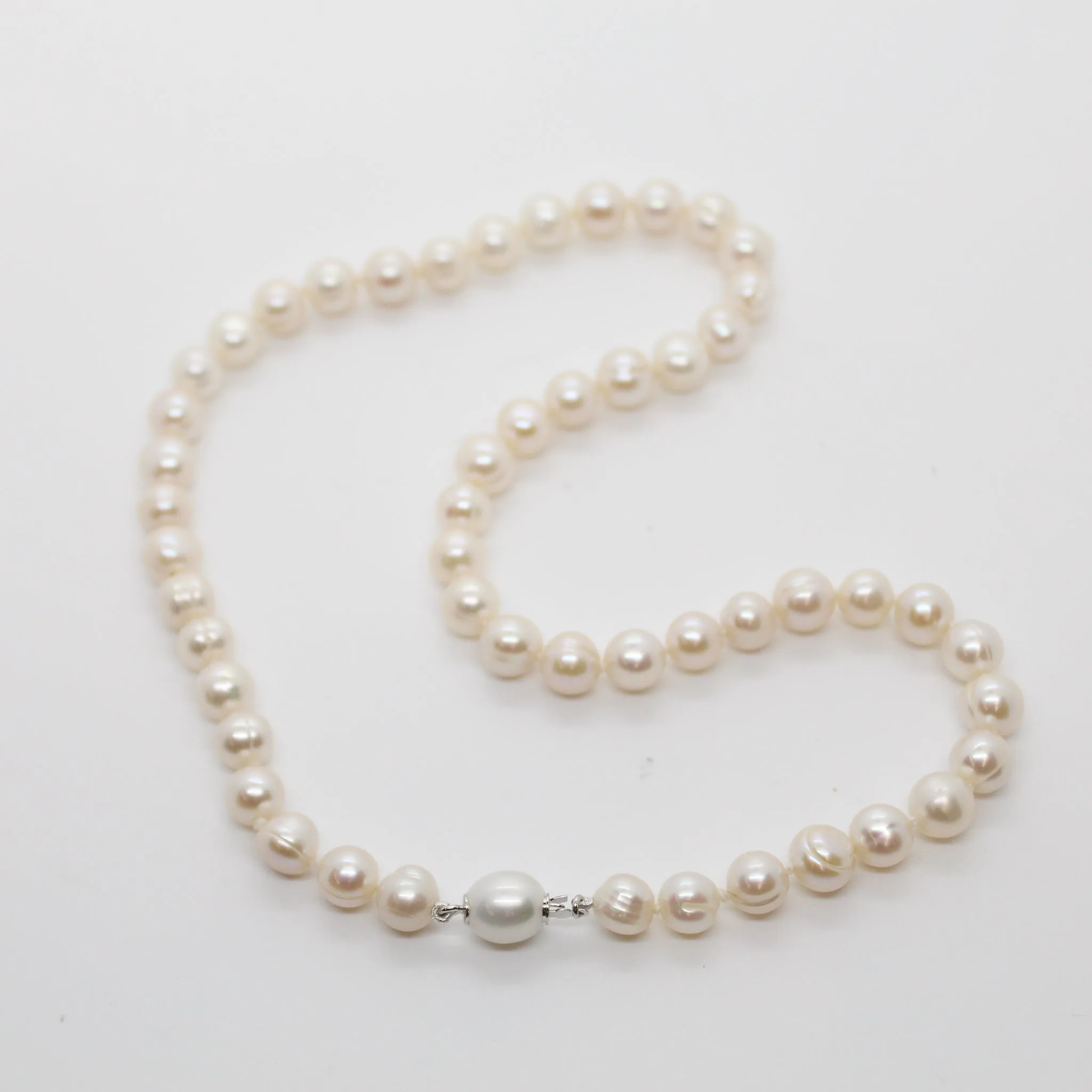 White Pearl Necklace with Pearl Clasp