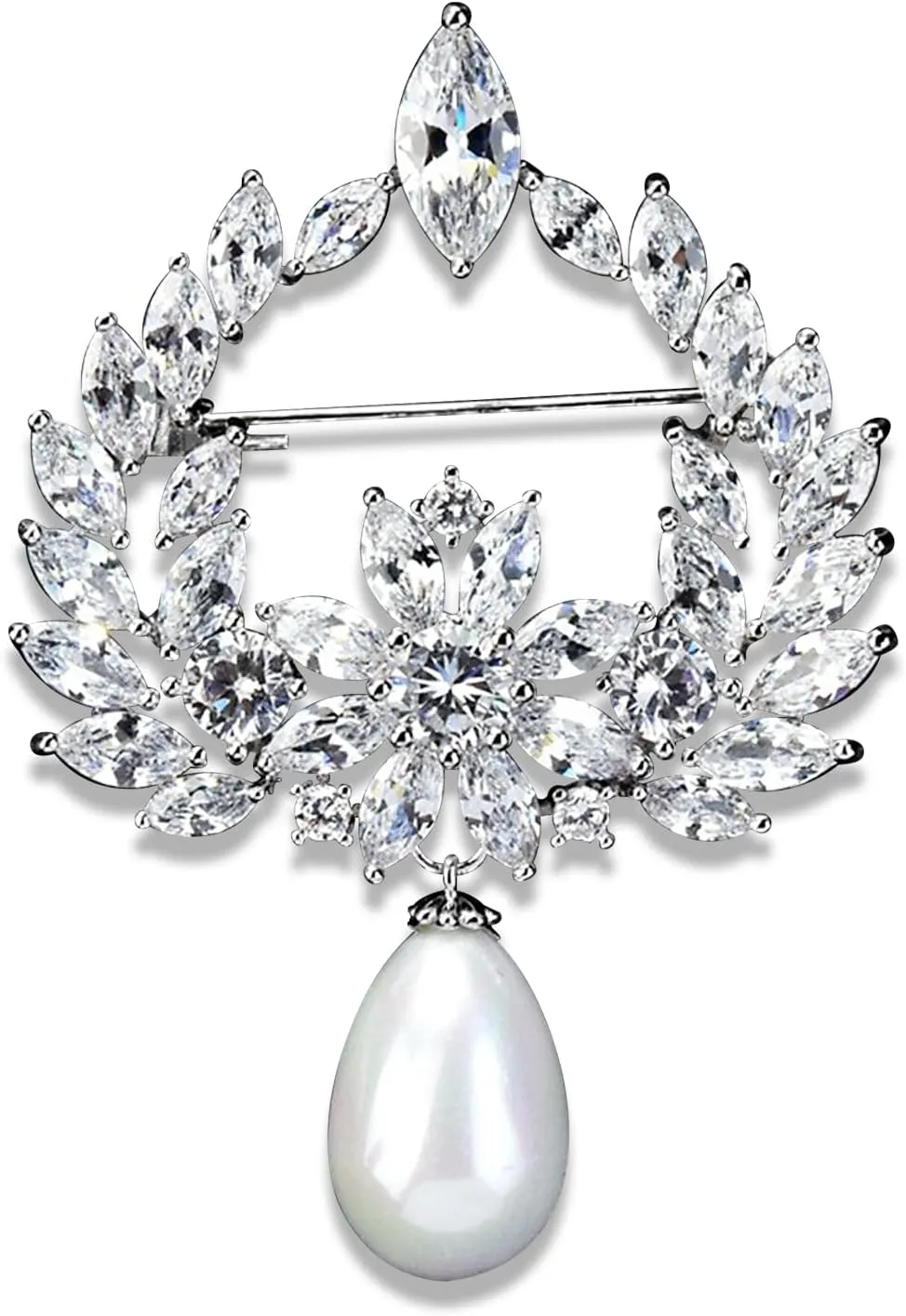 White Rhinestone Brooch for Women Pearl Rhinestone Brooch Pin White Rhinestone Lapel Pin Jewelry for Mom Wife