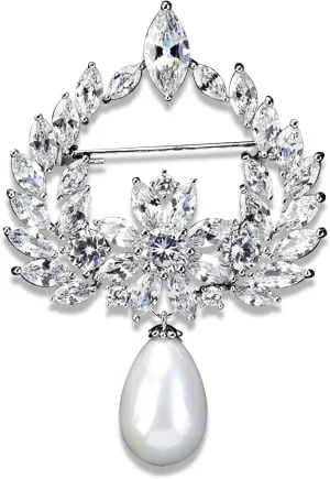 White Rhinestone Brooch for Women Pearl Rhinestone Brooch Pin White Rhinestone Lapel Pin Jewelry for Mom Wife