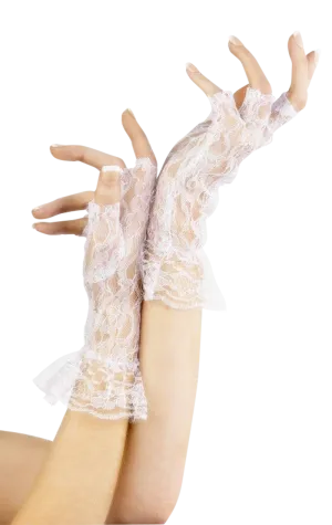 White Short Lace Fingerless Gloves