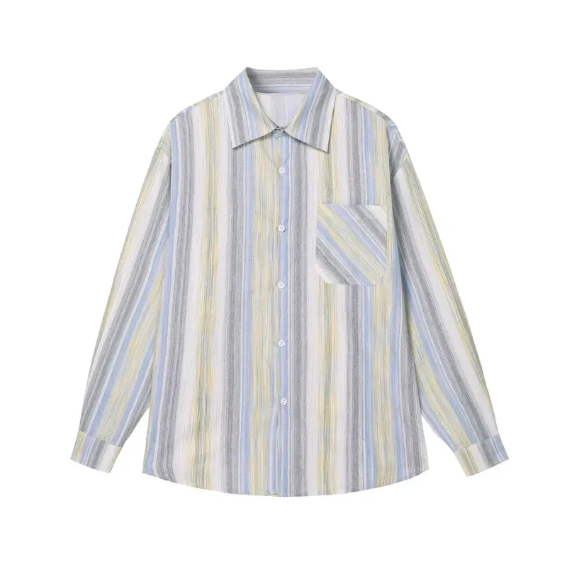WIAOFELLAS  -  Korean Striped Blouse 2025 Spring Fashion Streetwear Long-sleeved Shirt Casual Loose Button Up Shirt