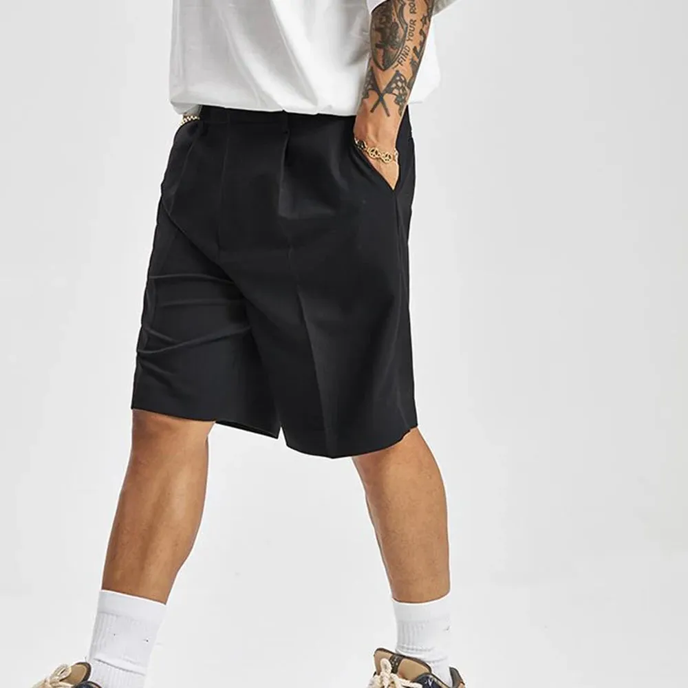 WIAOFELLAS  -   Short Men Straight  Summer Chic Fashion Solid Popular Casual Loose Trend Male Korean Suit Short Knee Length Tousers Streetwear