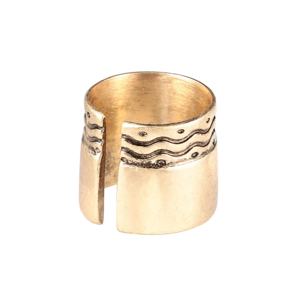 Wide Half Textured Open Pinky Ring