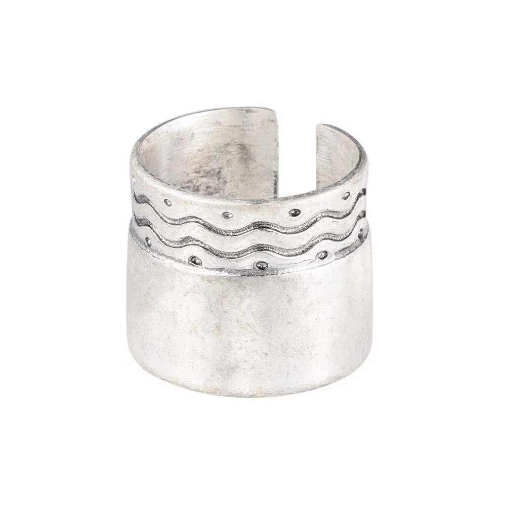 Wide Half Textured Open Pinky Ring