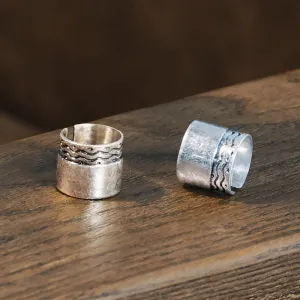 Wide Half Textured Open Pinky Ring