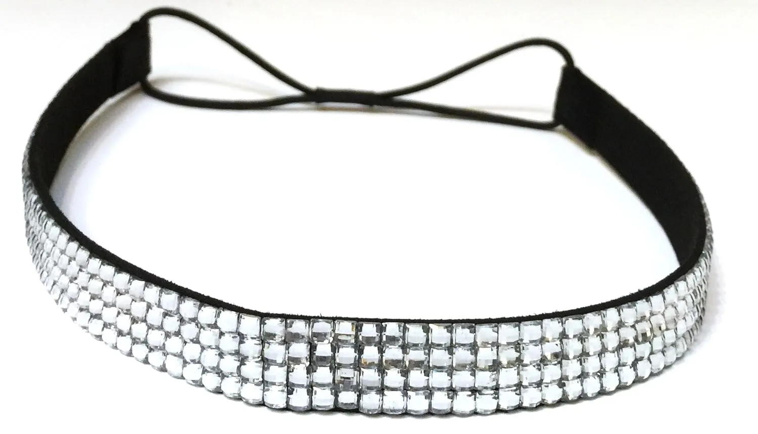 WigsPedia Rhinestone Crystal Stretch Headband 4-Row Head Piece Elastic Hair Band for Women (Clear)