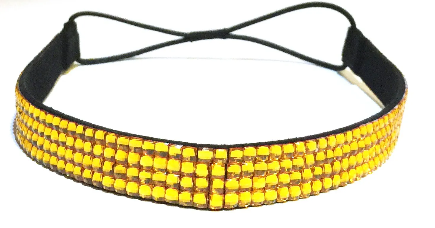 WigsPedia Rhinestone Crystal Stretch Headband 4-Row Head Piece Elastic Hair Band for Women (Gold)