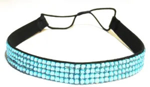 WigsPedia Rhinestone Crystal Stretch Headband 4-Row Head Piece Elastic Hair Band for Women (Light Blue)