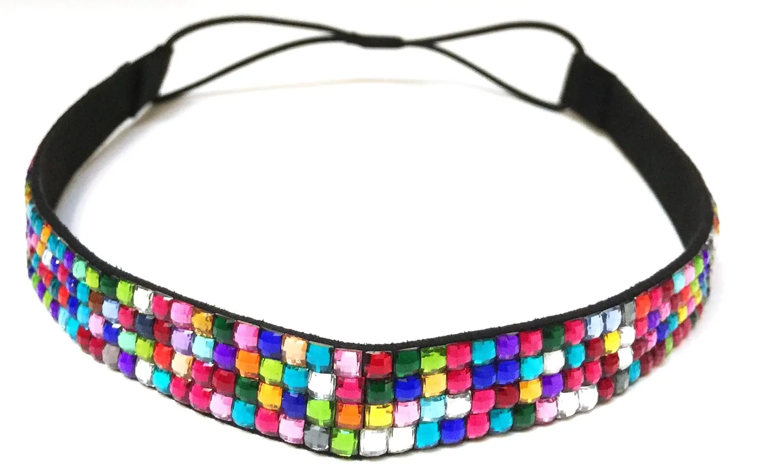 WigsPedia Rhinestone Crystal Stretch Headband 4-Row Head Piece Elastic Hair Band for Women (Multicolor)