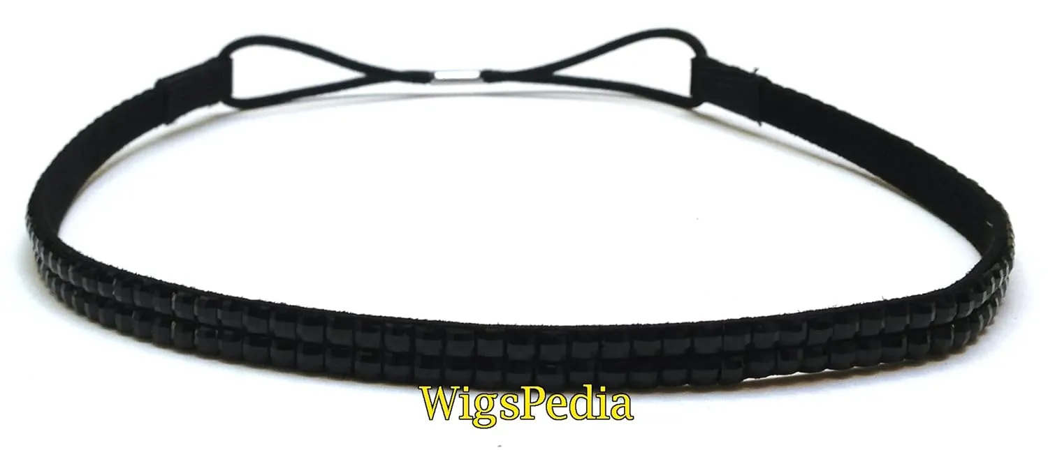 Wigspedia Rhinestone Crystals Two Row Elastic Stretch Headband Accessory (Hair Band) (Black)
