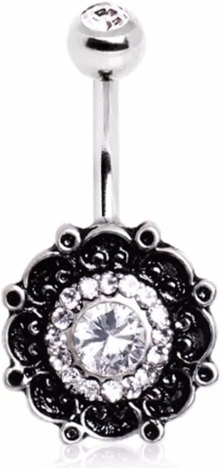 WildKlass Jewelry 316L Surgical Steel CZ Vintage Floral Navel Ring