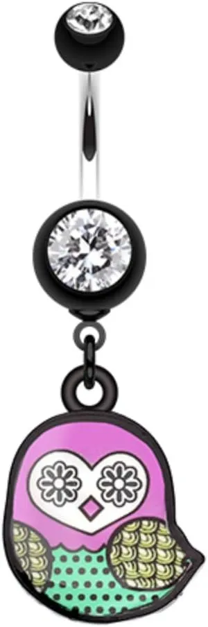 WildKlass Jewelry Patterned Owl 316L Surgical Steel Belly Button Ring