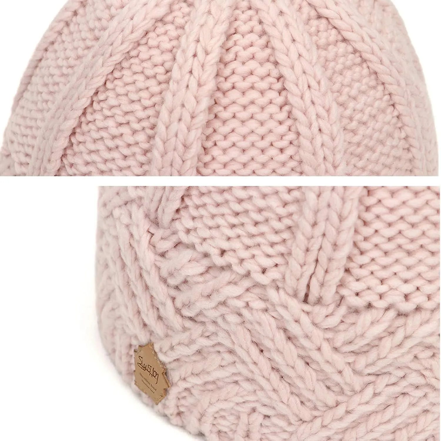 Winter Fashion Knitted Wool Beanie Hat Beanies Cuffed Plain Skull Hat Knitted Watch Hat Warm Beanies for Women Girls (Pink-06#A, One Size)