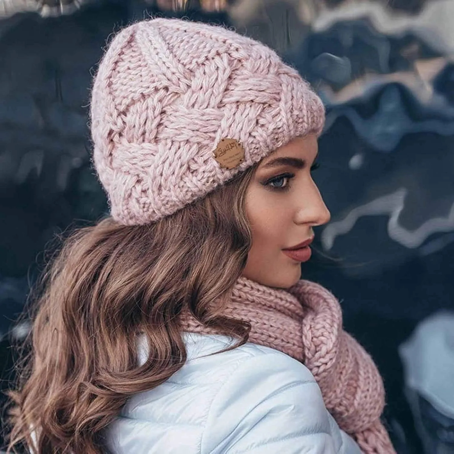 Winter Fashion Knitted Wool Beanie Hat Beanies Cuffed Plain Skull Hat Knitted Watch Hat Warm Beanies for Women Girls (Pink-06#A, One Size)