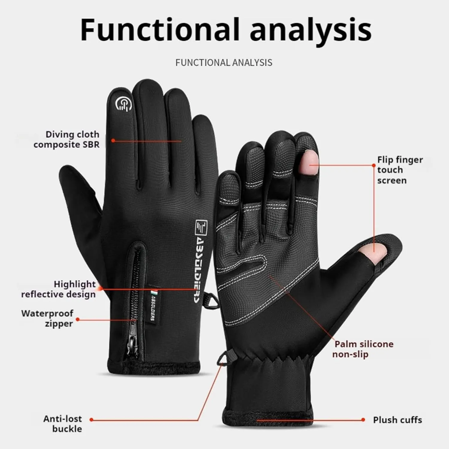 Winter Warm Gloves Touchscreen Cold Weather Driving Gloves, Slip Waterproof Fingerless Touchscreen Gloves Windproof Slip Sports Gloves for Cycling Running Skiing Hiking Climbing/2509
