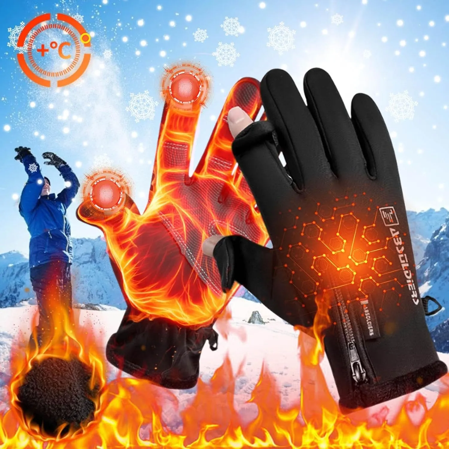 Winter Warm Gloves Touchscreen Cold Weather Driving Gloves, Slip Waterproof Fingerless Touchscreen Gloves Windproof Slip Sports Gloves for Cycling Running Skiing Hiking Climbing/2509