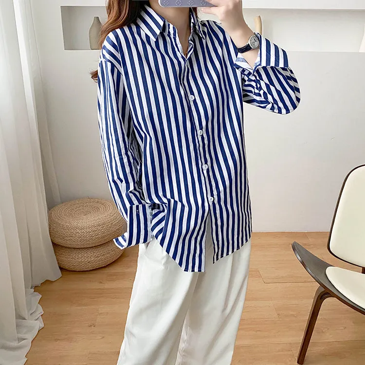 Wjczt Stripe Women Blouses Loose Oversized Long Sleeve Harajuku OL Shirts Female Tops 2022 Fashion Chic Blusas Mujer Outwear