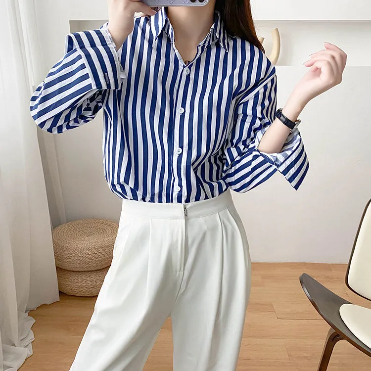 Wjczt Stripe Women Blouses Loose Oversized Long Sleeve Harajuku OL Shirts Female Tops 2022 Fashion Chic Blusas Mujer Outwear