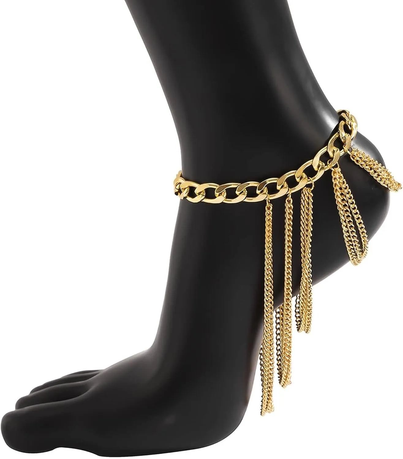 Women Adjustable Beach Tassel Ankle Bracelets U Type Curb Chain Anklets Beach Anklet Adjustable Foot Jewelry for Girls