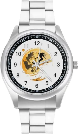 Women Beach Surfer Hawaiian Wave Surfing Watches Stainless Steel Band Wristwatch Business Dress Watch for Work Home