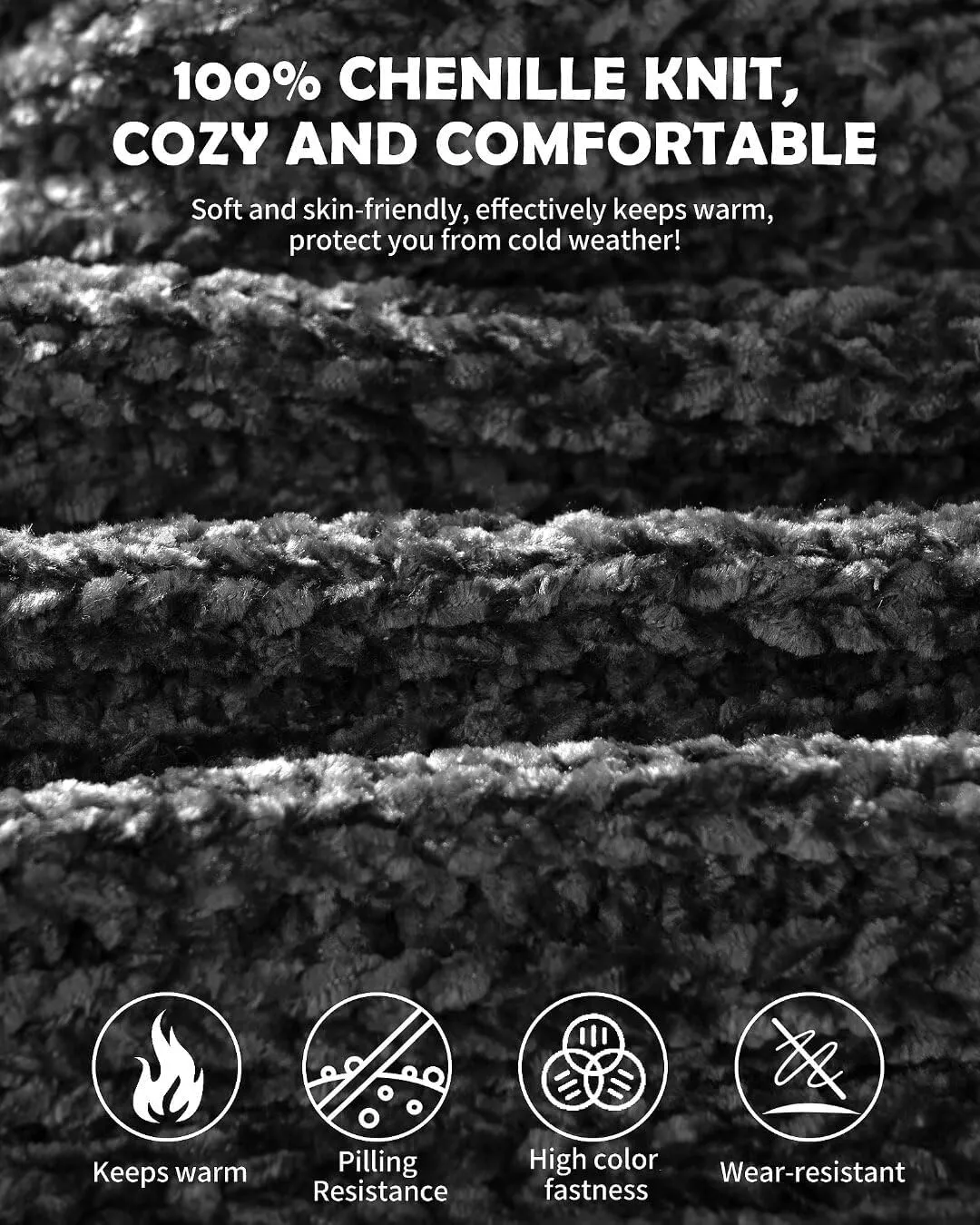 Women Beanie Scarf Gloves Headband Set, Chenille Winter Hats Fleece Lined Ear Warmer Knit Scarf Touchscreen Gloves 4 Gift Set