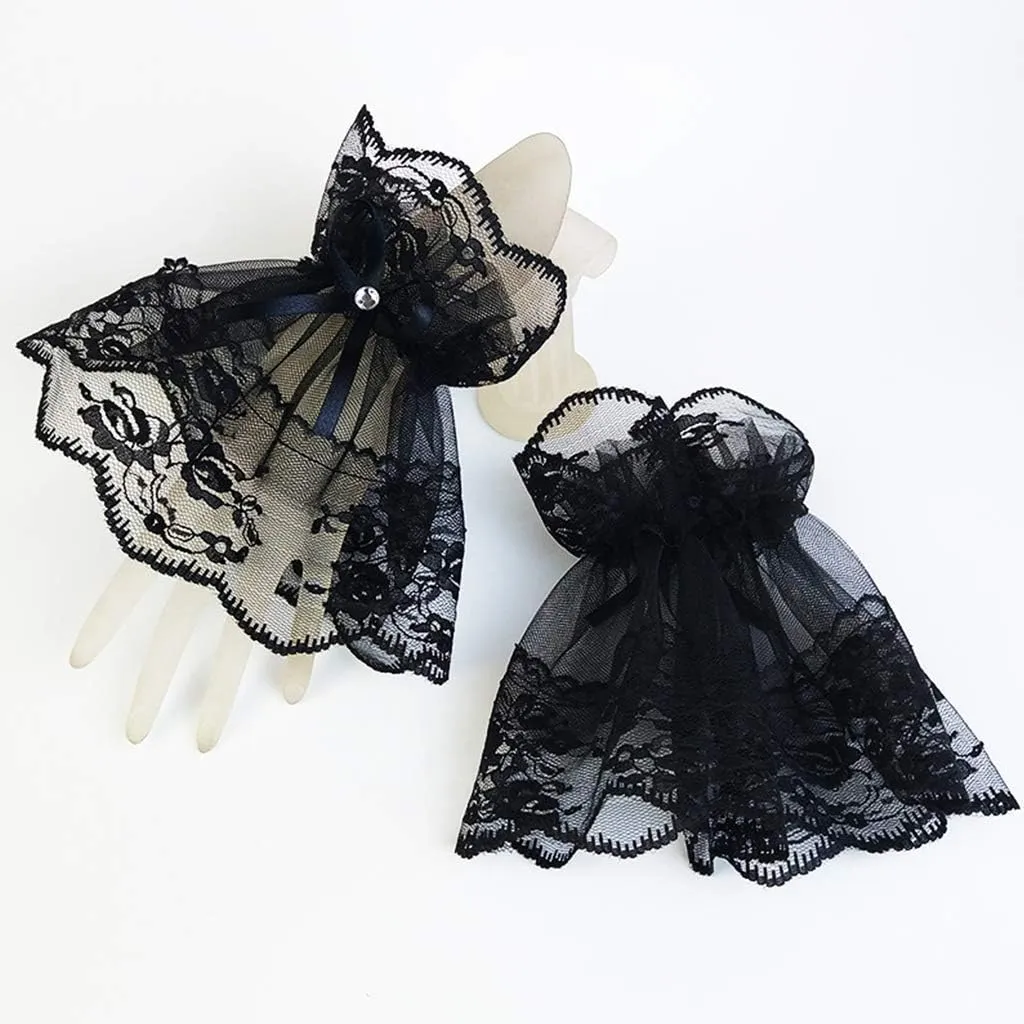 Women Black Lace Wrist Cuffs Bracelets Wedding For Fingerless Warmer Gloves Men Women