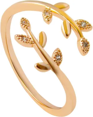 Women Bridal Engagement Ring for Men Wedding Ring Leaf Adjustable You Graw Open Gift Ring Jewelry Through Ring Go Through What Rings Stacking Fingerings for Teen Girls (Gold, One Size)