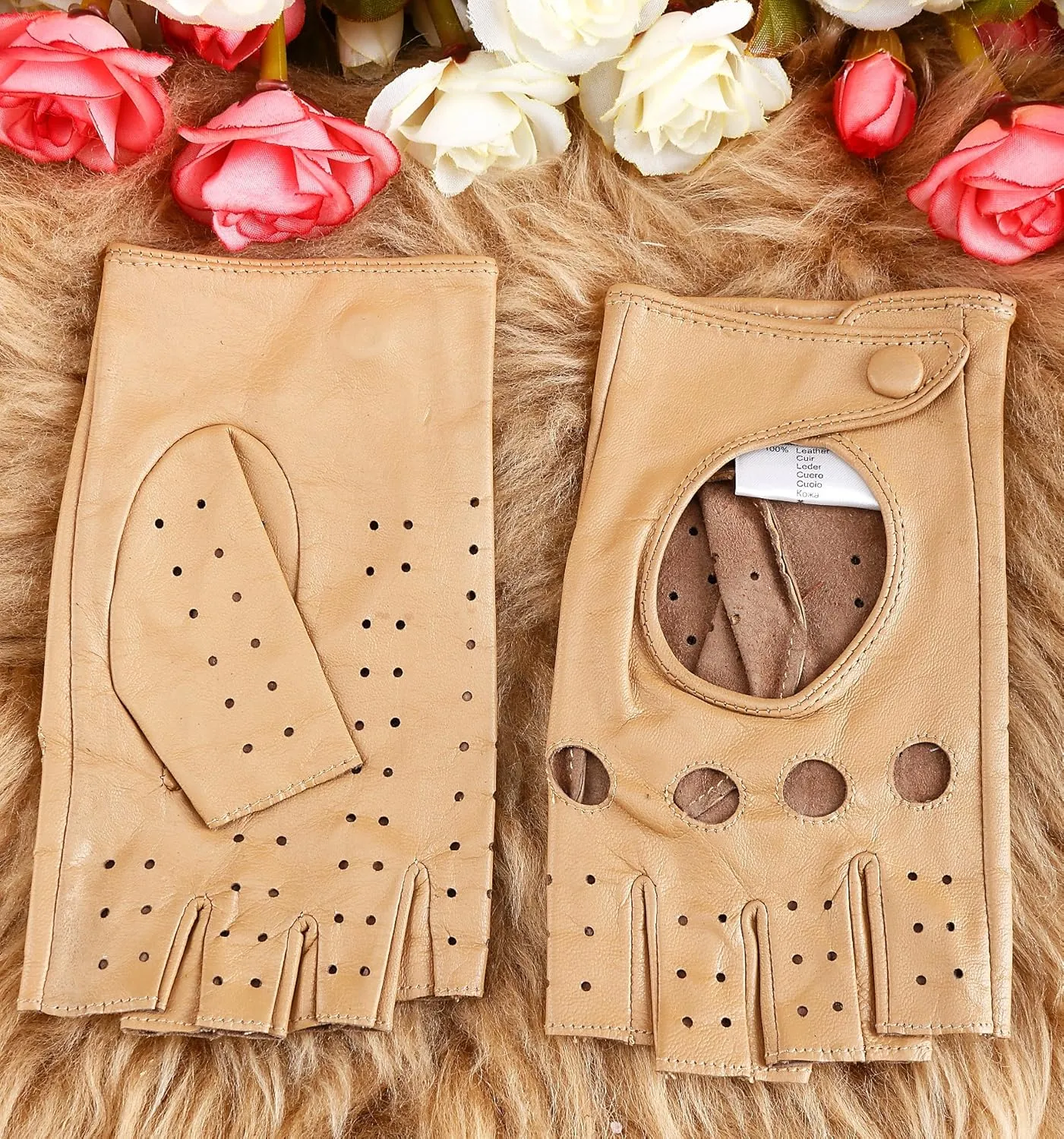 Women Classic Fingerless Nappa Leather Driving Gloves Lambskin Fitness Outdoor Unlined Gloves