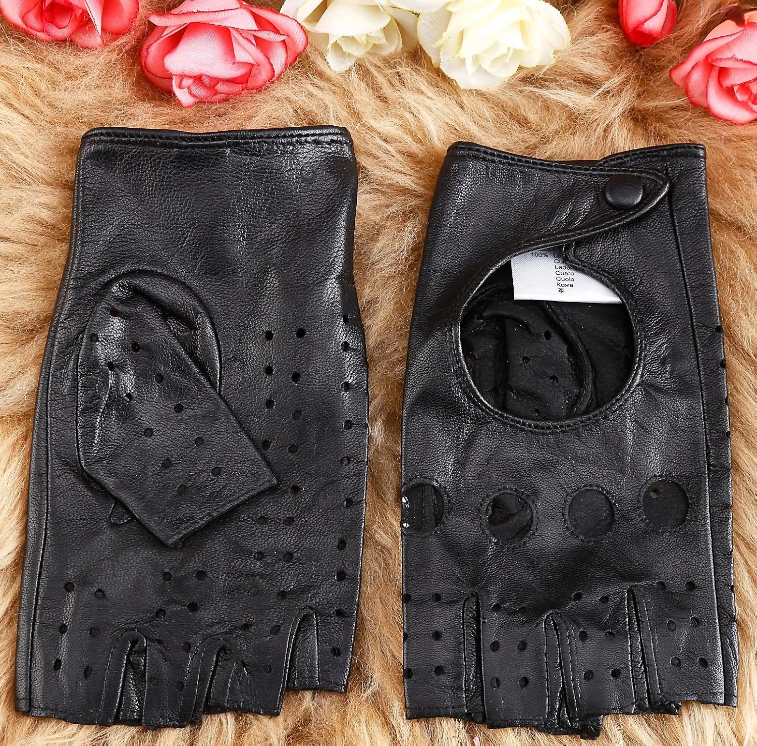 Women Classic Fingerless Nappa Leather Driving Gloves Lambskin Fitness Outdoor Unlined Gloves