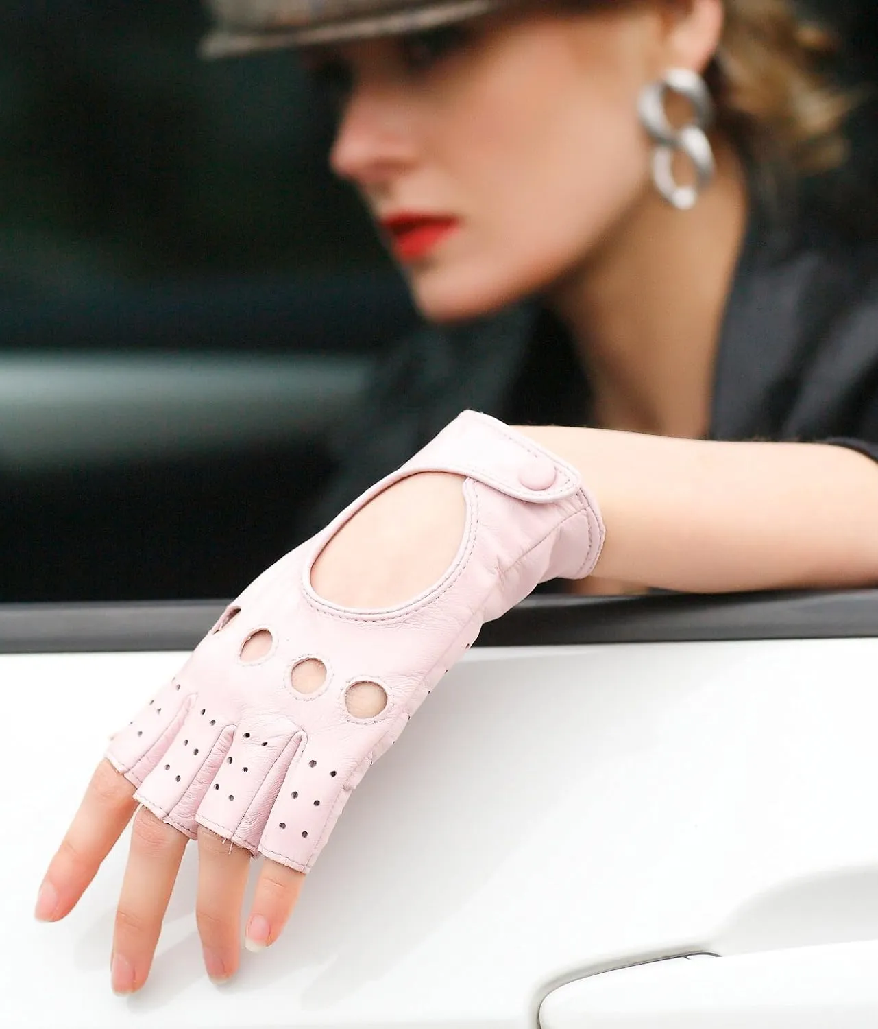 Women Classic Fingerless Nappa Leather Driving Gloves Lambskin Fitness Outdoor Unlined Gloves