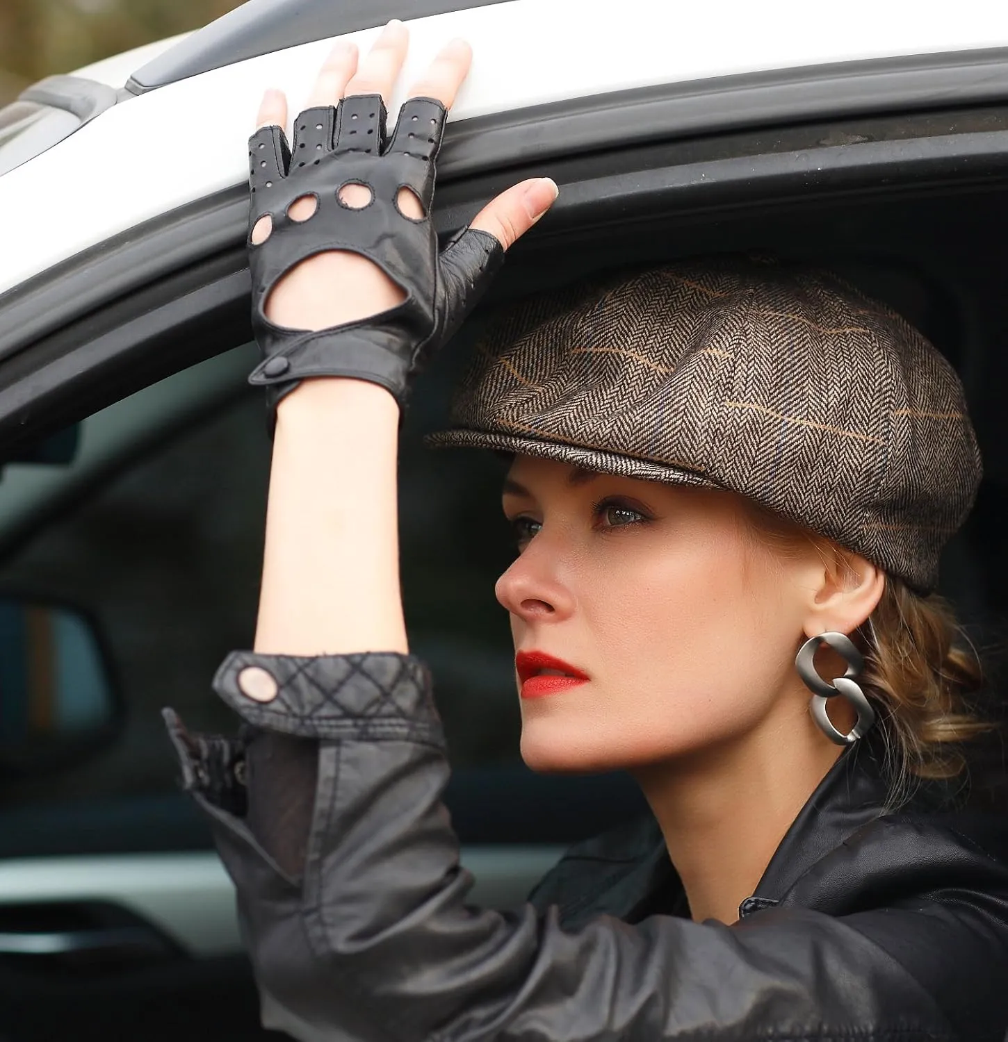 Women Classic Fingerless Nappa Leather Driving Gloves Lambskin Fitness Outdoor Unlined Gloves