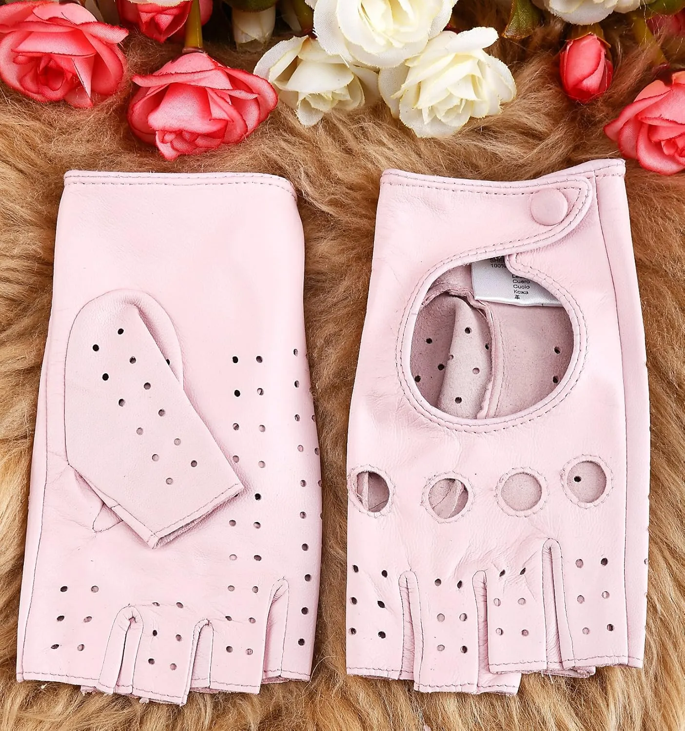 Women Classic Fingerless Nappa Leather Driving Gloves Lambskin Fitness Outdoor Unlined Gloves