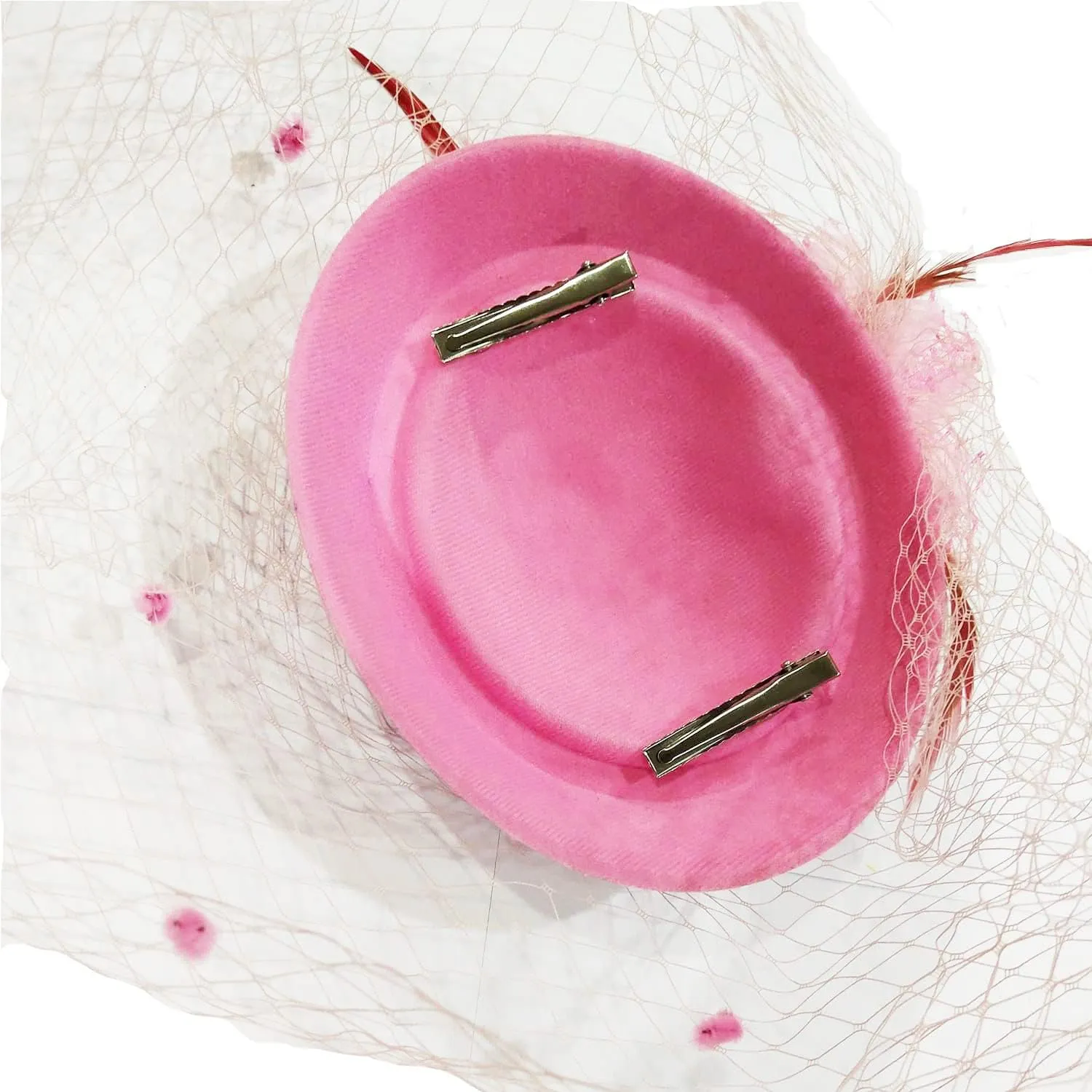 Women Fascinator Hat Flower Feather Mesh Face Veil Hair Clip Pillbox Hats with Pearl Accessories Set and Short Satin Gloves