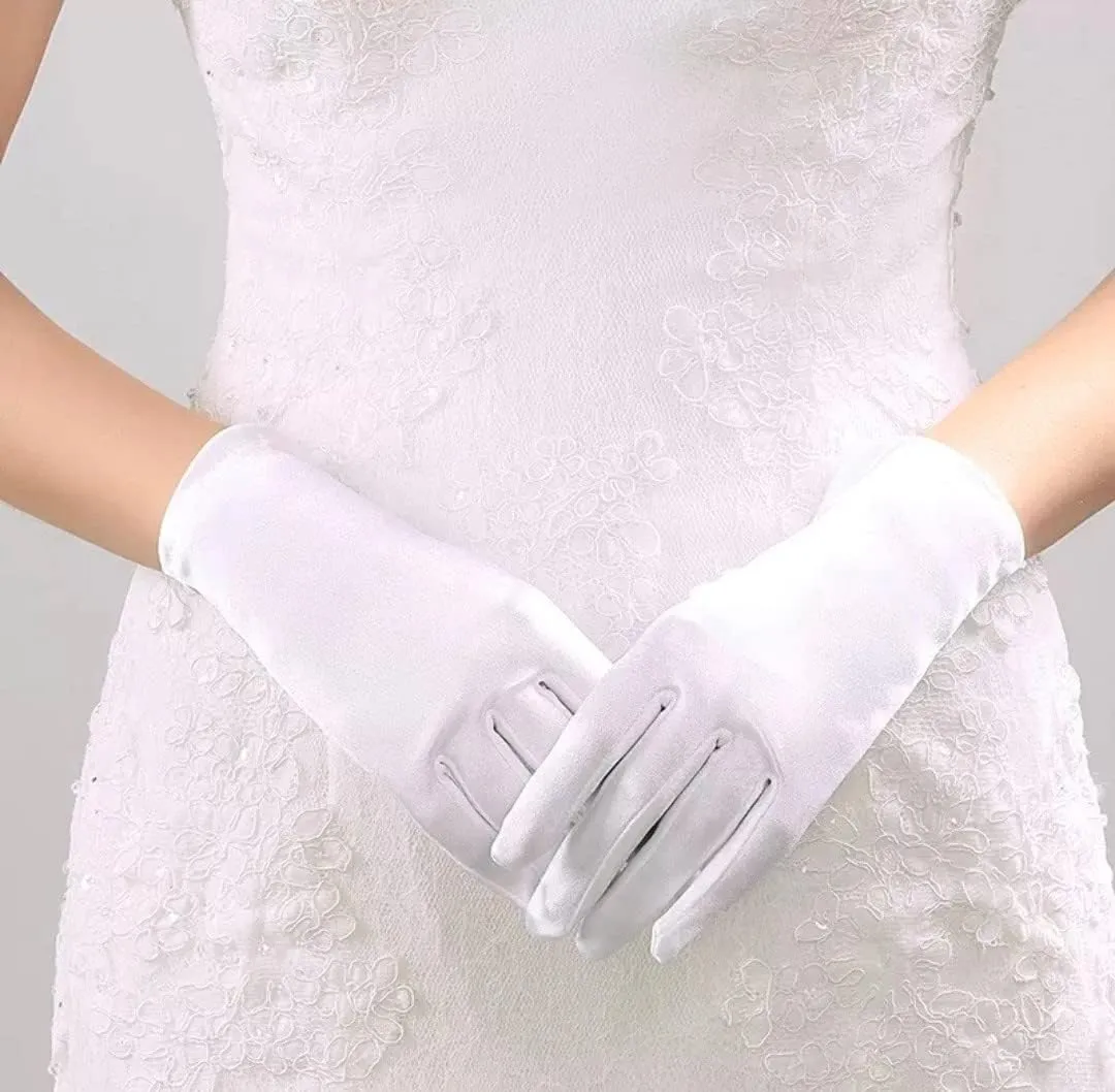 Women Fascinator Hat Flower Pearls Feather Mesh Veil Hair Clip Pillbox Hats with Pearl Accessories Set and Short Satin Gloves