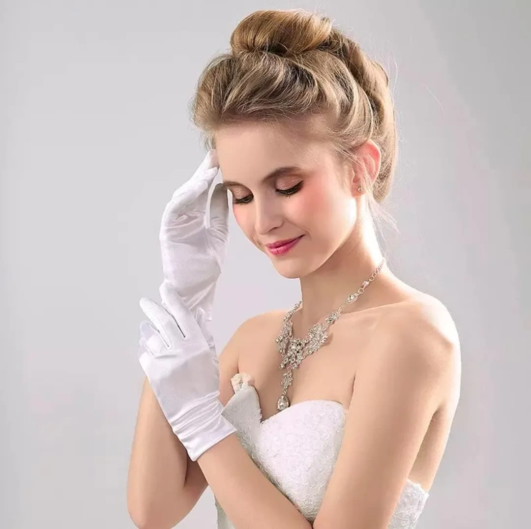 Women Fascinator Hat Flower Pearls Feather Mesh Veil Hair Clip Pillbox Hats with Pearl Accessories Set and Short Satin Gloves